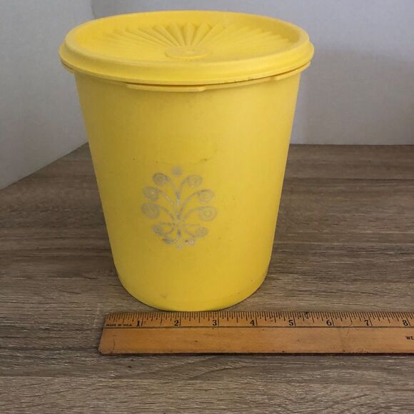 Vintage 70s Yellow Tupperware Nesting Canisters Round Retro Set of 5 Sunburst - Picture 10 of 13